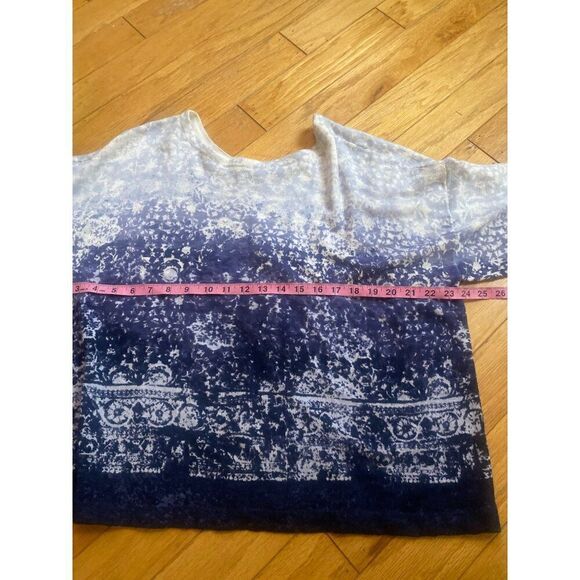 Pure Jill women's linen/cotton Blue & White Pattern open back Short Sleeve Top L - Picture 4 of 8